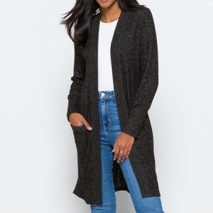 Black long sleeve long open sweater